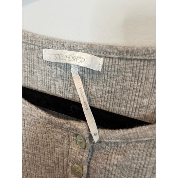 Stitch Drop Henley Dress Women M Gray Ribbed‎ Short Sleeve Midi Bodycon - Picture 4 of 8